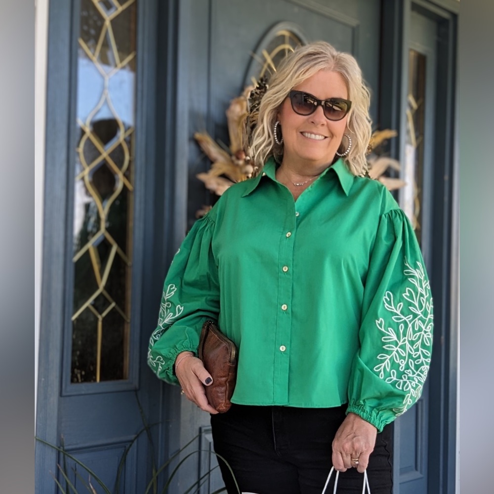 Embroidered button up top